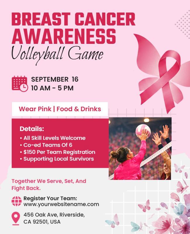 Breast Cancer Awareness Volleyball Game Event Flyer Template