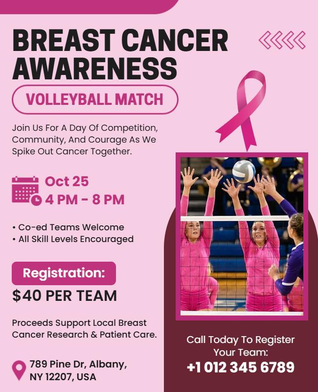Breast Cancer Awareness Volleyball Match Event Flyer Template