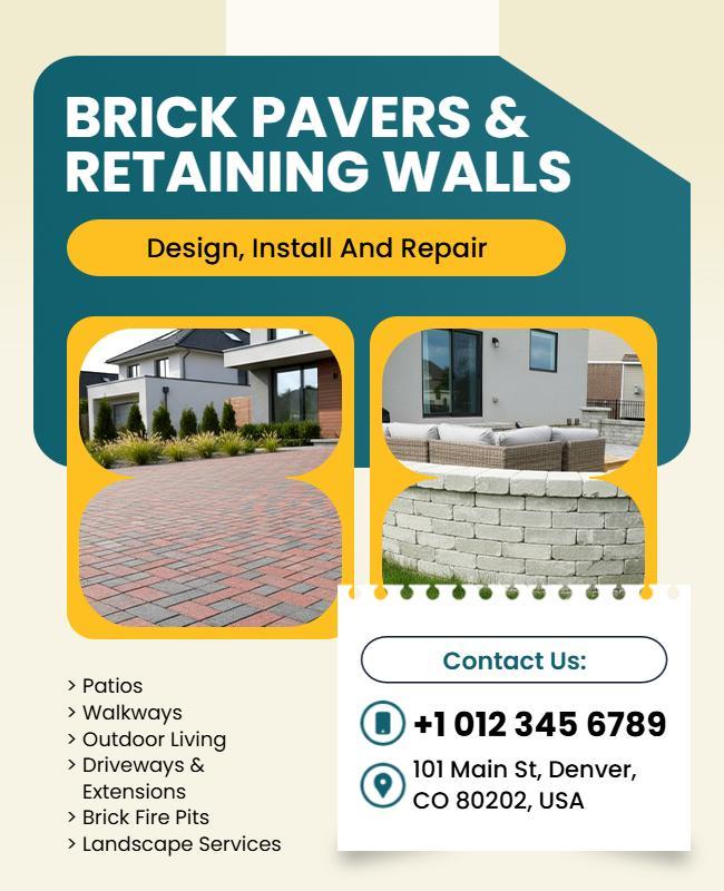 Brick Pavers and Retaining Walls Service Flyer Template