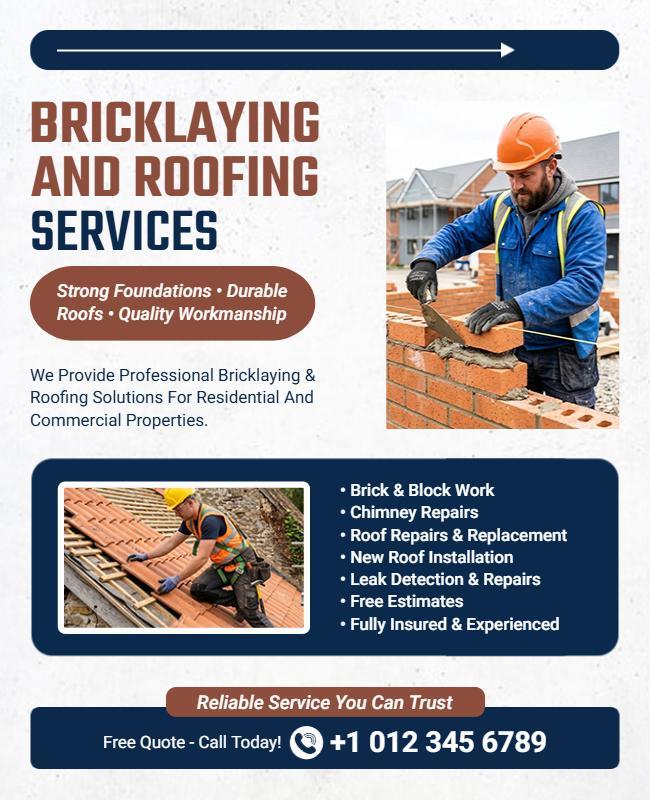 Bricklaying and Roofing Services Promotional Flyer Template
