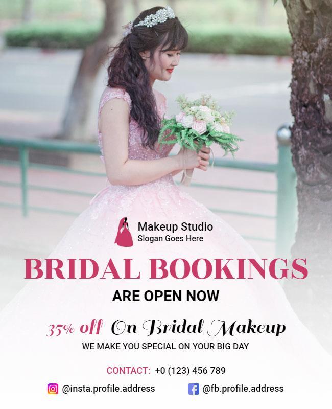 Elegant Pink Bridal Makeup Booking Promotional Flyer Template