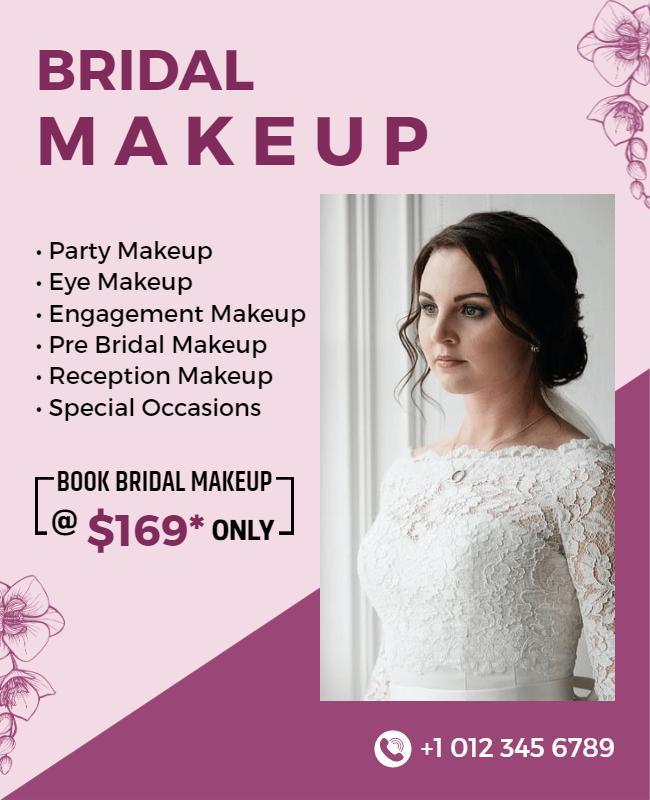 Elegant Purple Bridal Makeup Services Promotion Flyer Template