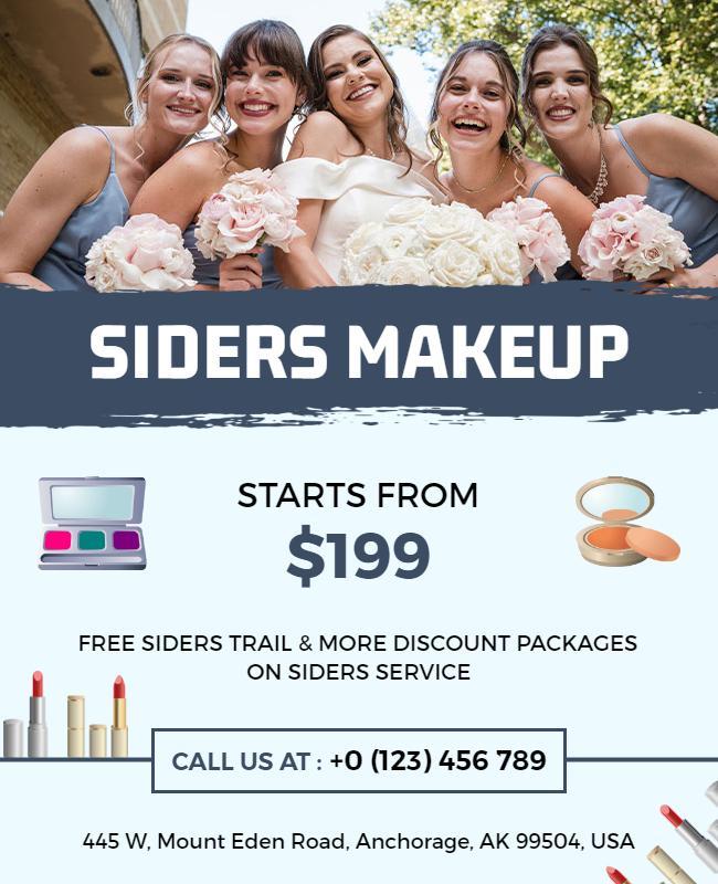 Chic Floral Wedding Makeup Services Promotional Flyer Template