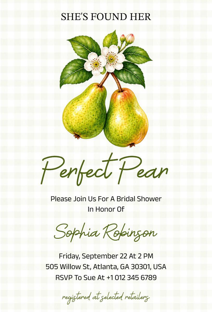 Bridal Shower Perfect Pear Themed Invitation Template