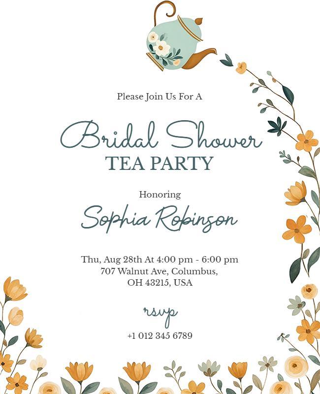 Bridal Shower Tea Party Invitation Flyer Template