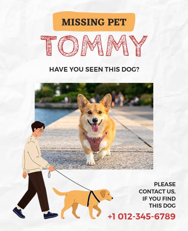 Bright Alert Missing Dog Notice for Tommy Poster Template