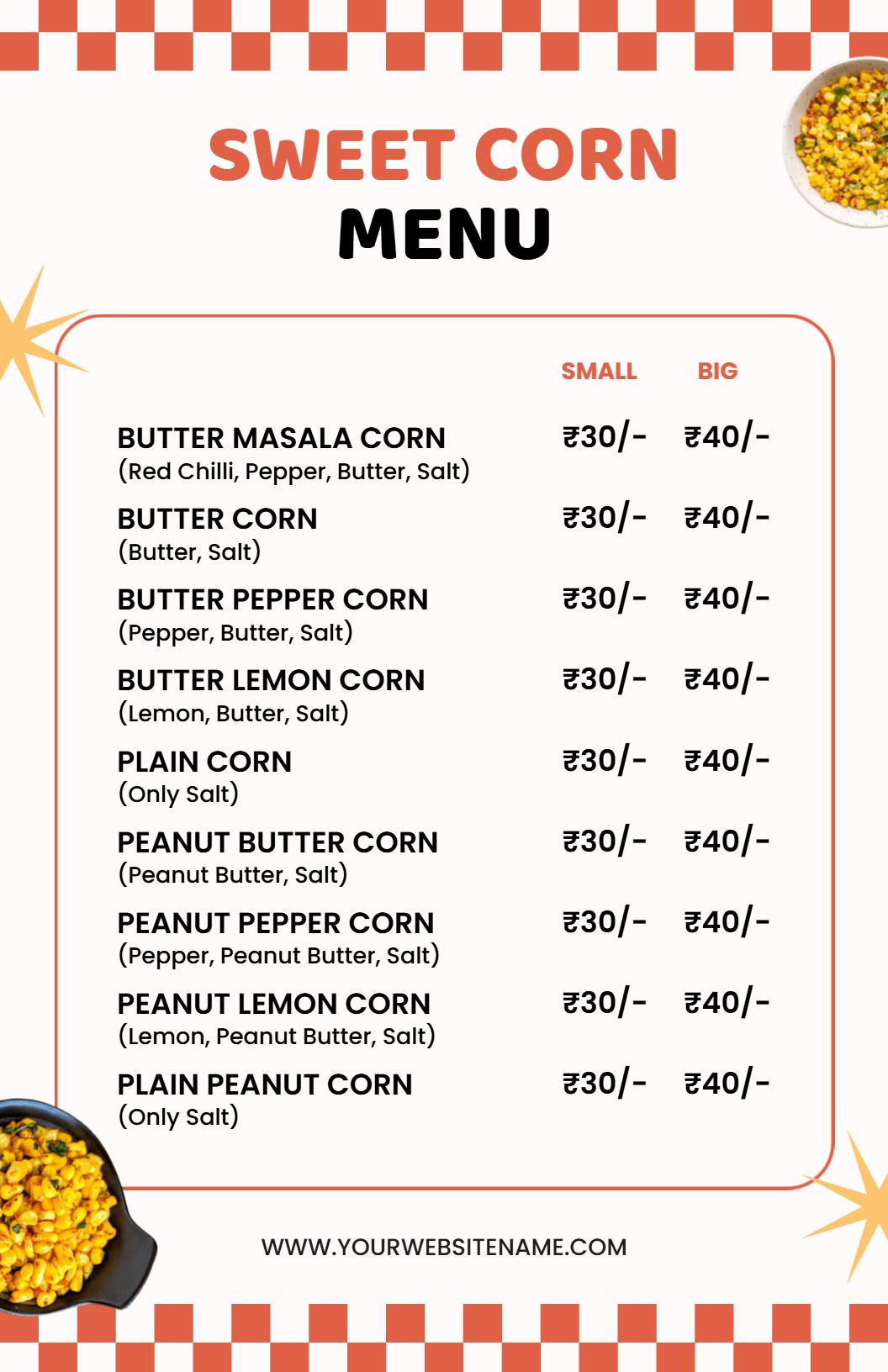 Bright and Bold Sweet Corn Snacks Selection Menu Template