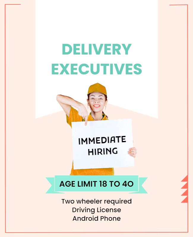 Bright and Cheerful Job Recruitment for Delivery Executives Poster Template