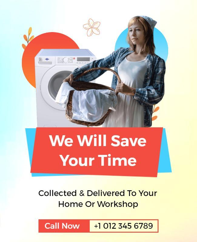 Bright and Cheerful Laundry Service Collection Poster Template
