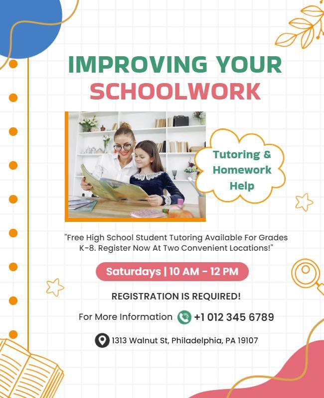 Bright and Cheerful Tutoring and Homework Help Poster Template