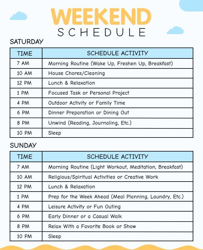 Bright and Cheerful Weekend Schedule Planner Poster Template