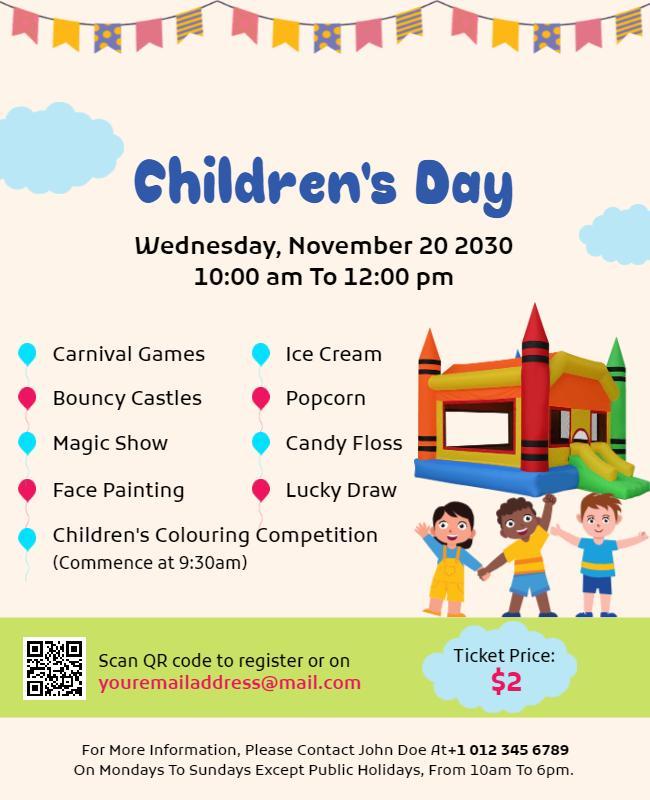 Bright and Fun Children's Day Celebration Activities Poster Template