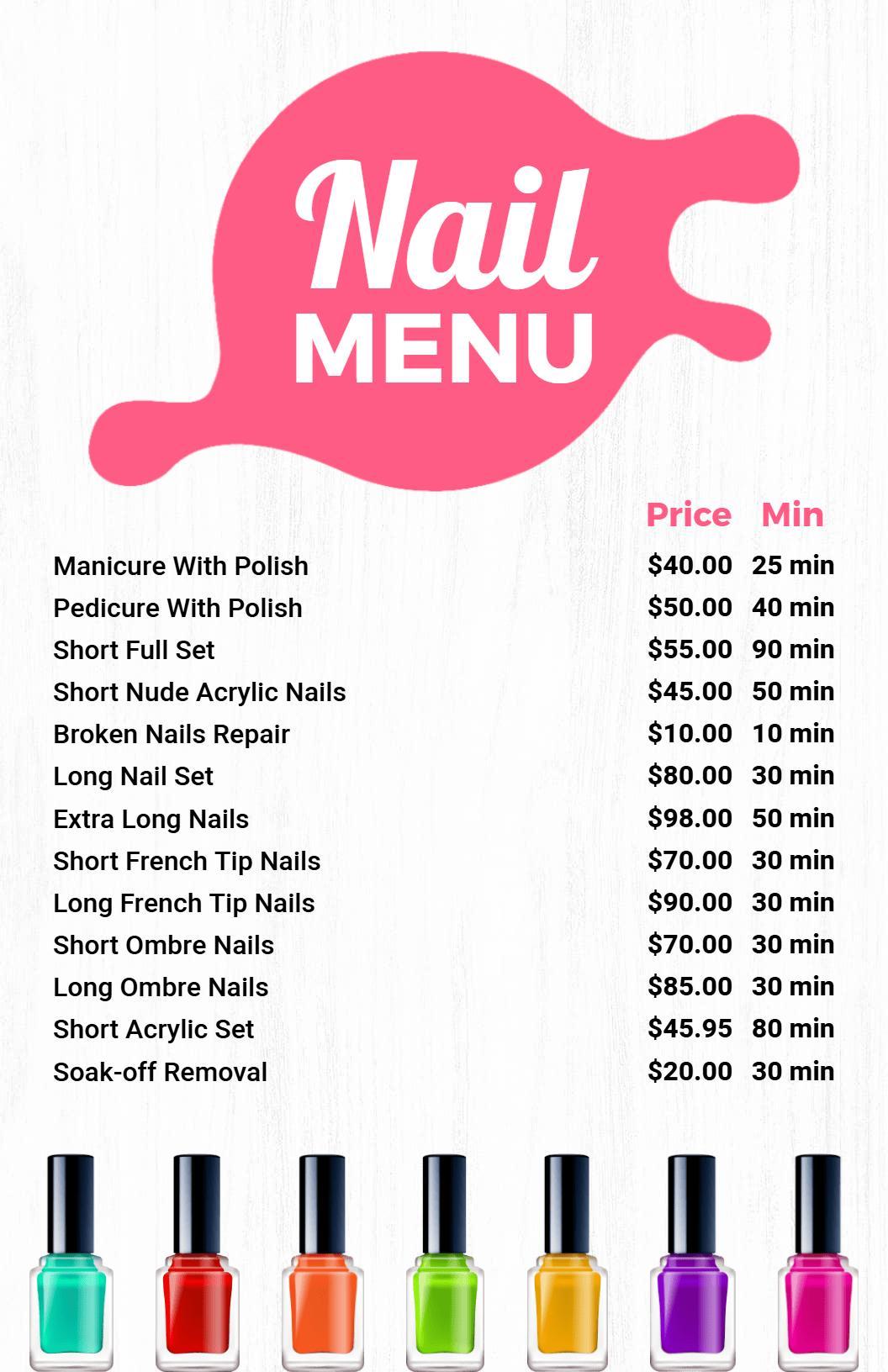 Bright and Lively Nail Salon Offerings Menu Template