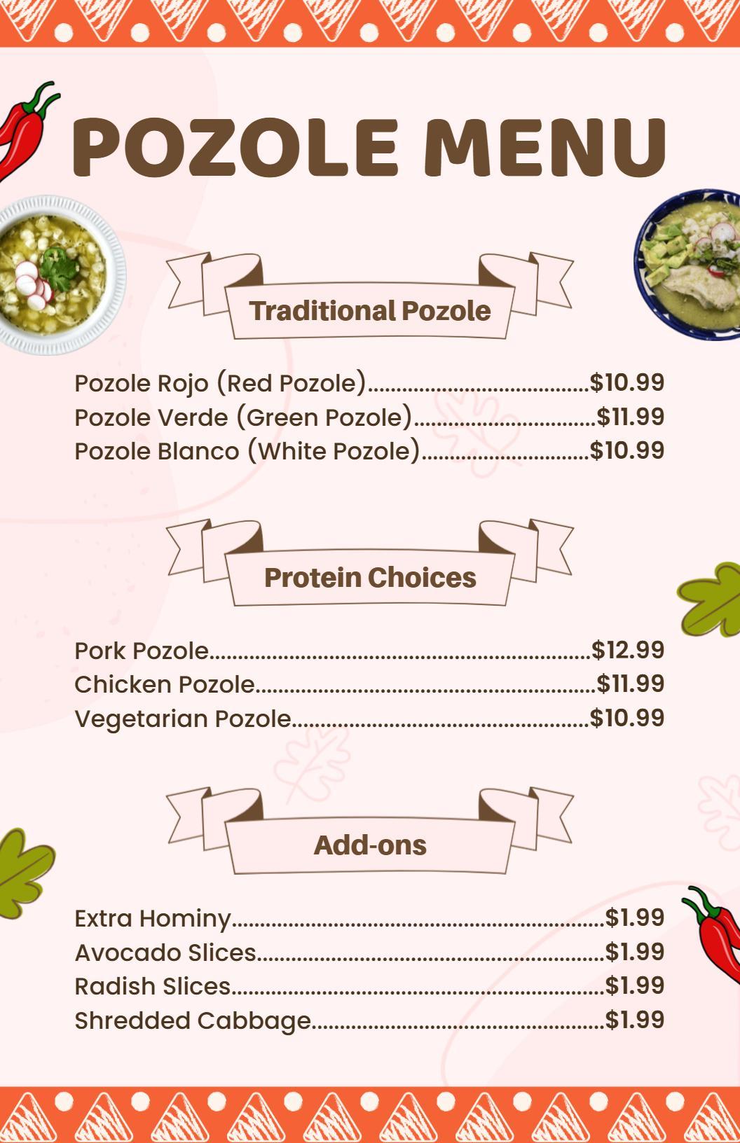 Bright and Vibrant Mexican Pozole Menu Template