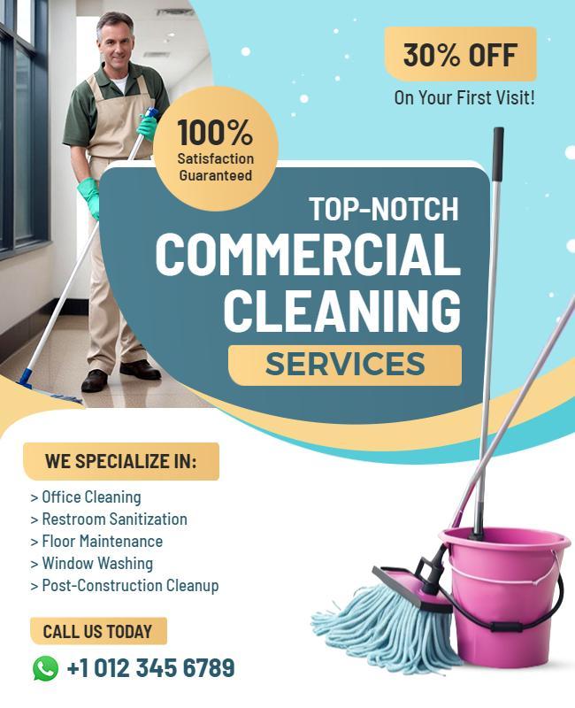 Bright Aqua Clean and Professional Commercial Cleaning Services Poster Template