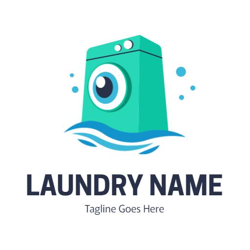 Bright Aqua Washing Machine Design for Laundry Services Logo Template