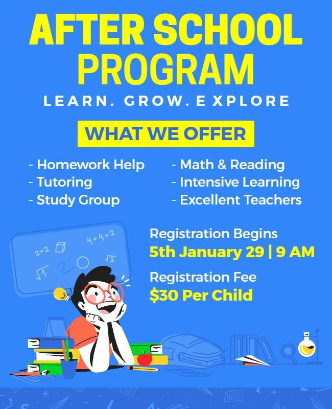 Bright Blue After School Program Learning Activities Poster Template
