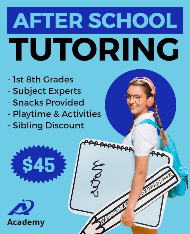 Bright Blue After School Tutoring Program Poster Template