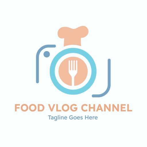 Bright Blue and Orange Design for Food Vlogger Channel Logo Template