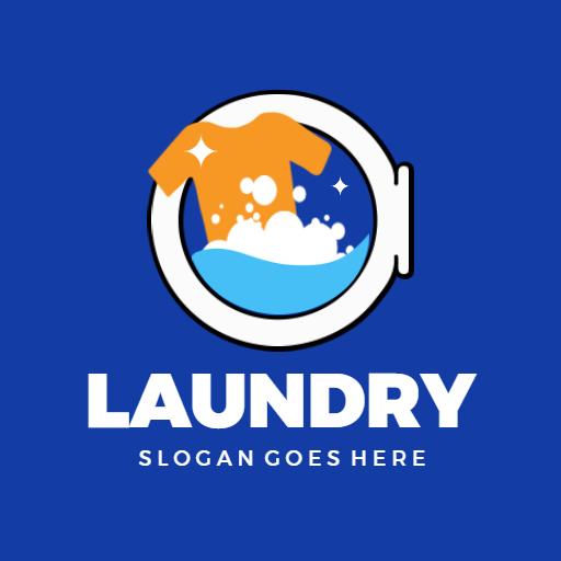 Bright Blue and Orange Laundry Design Showcasing Cleanliness Logo Template
