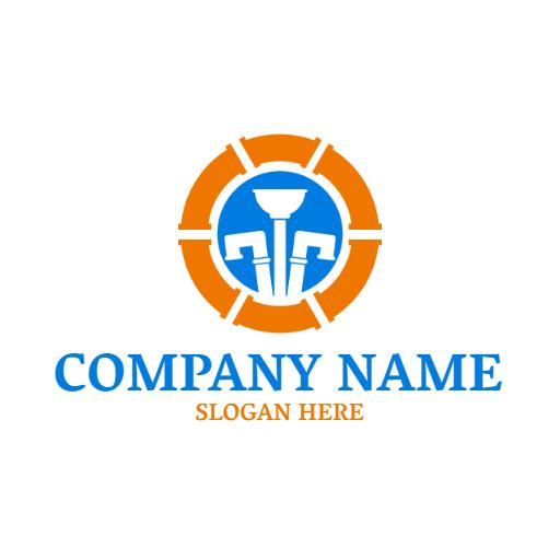 Bright Blue and Orange Plumbing Tools Logo Template