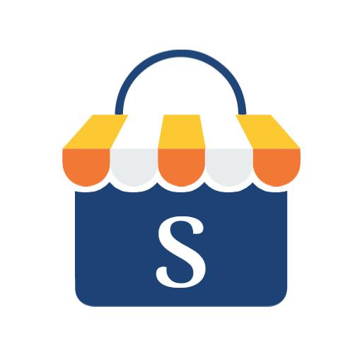 Bright Blue and Orange Shopping Cart Design with Alphabet Logo Template