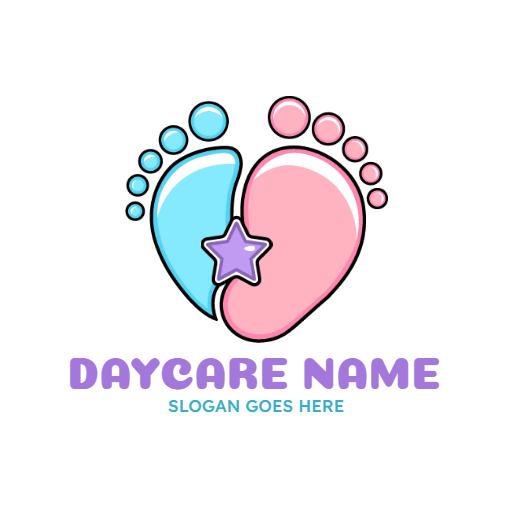 Bright Blue and Pink Baby Footprints Celebrating Daycare Logo Template