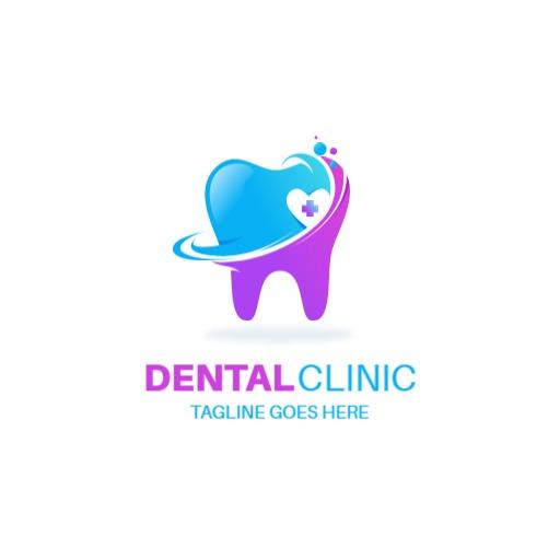 Bright Blue and Purple Illustrative Dental Clinic Logo Template