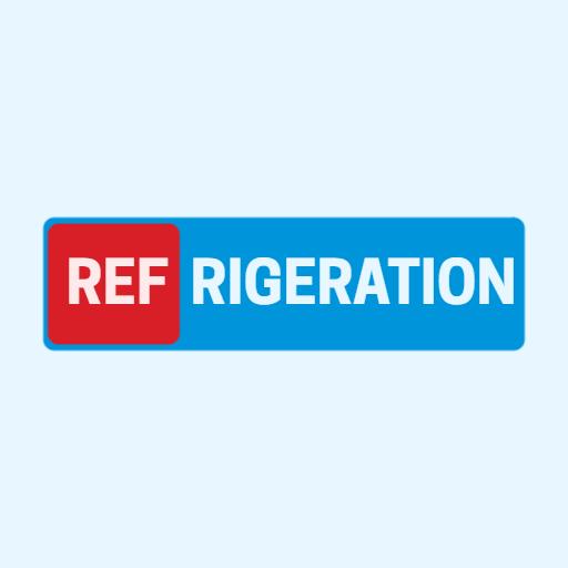 Bright Blue and Red Design Highlighting Refrigeration Services Logo Template