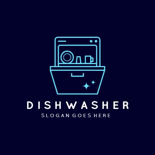 Bright Blue and White Modern Dishwasher Design Logo Template