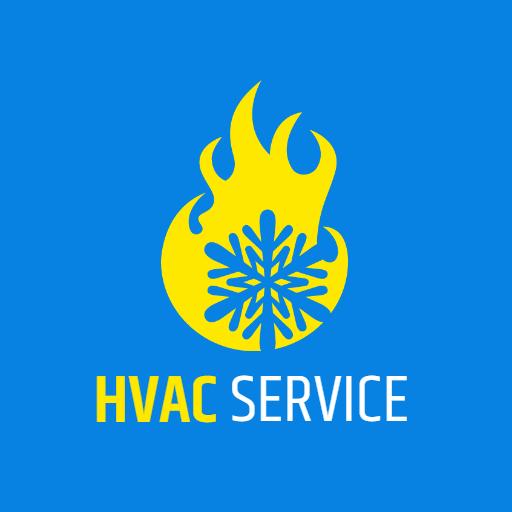 Bright Blue and Yellow Flame and Snowflake HVAC Service Logo Template