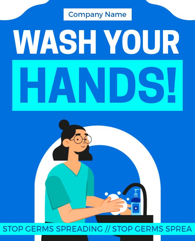 Bright Blue Awareness Campaign for Handwashing Poster Template