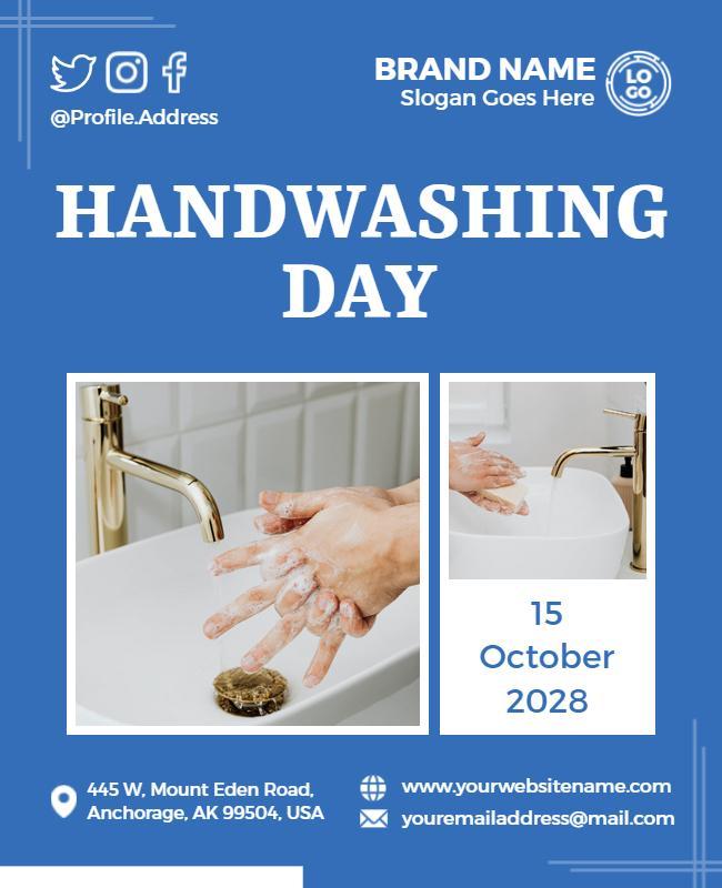 Bright Blue Awareness Handwashing Day Celebration Poster Template