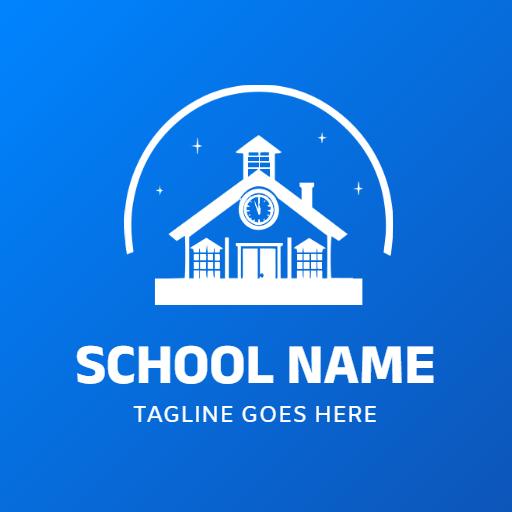 Bright Blue Background with School Building Logo Template