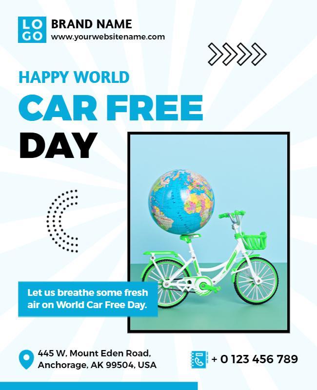 Bright Blue Bicycle Theme for World Car Free Day Poster Template