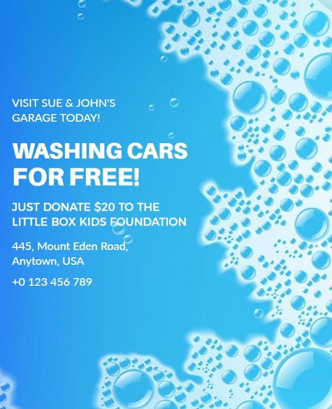 Bright Blue Bubble Car Wash Fundraiser Poster Template