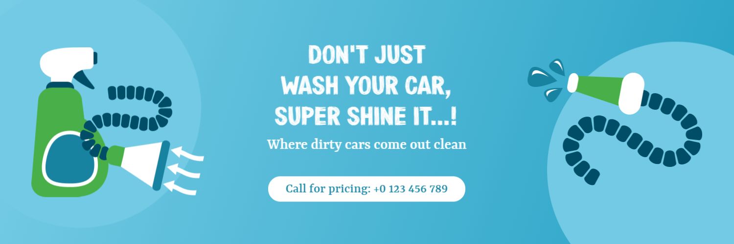 Bright Blue Car Cleaning Service Promotional Twitter Banner Template