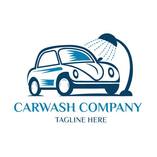 Bright Blue Car Receiving a Shine at Car Wash Logo Template