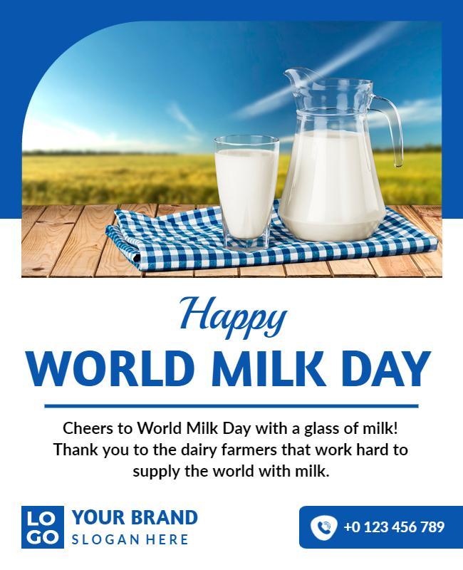 Bright Blue Celebration of World Milk Day Poster Template