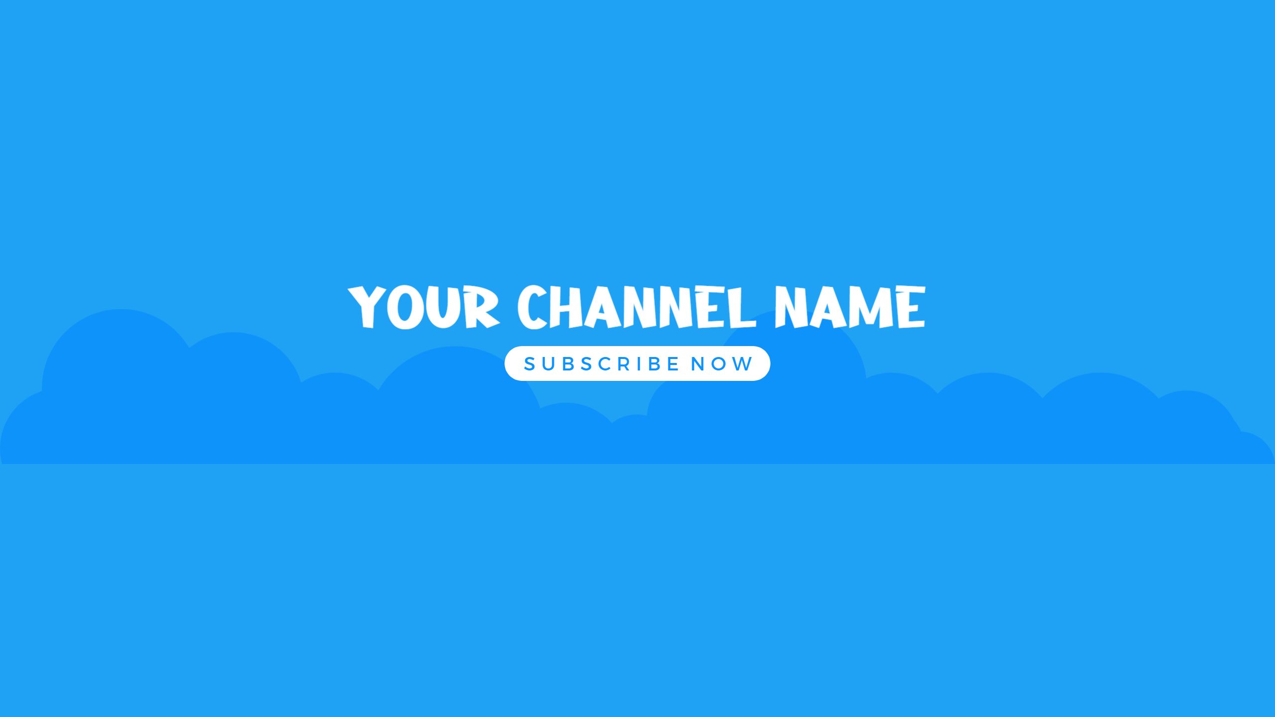 Bright Blue Channel Art with Clouds for YouTube Banner Template