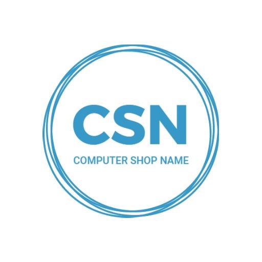 Bright Blue Circular Design for Computer Shop Logo Template