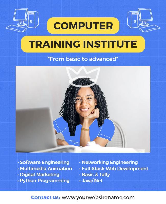 Bright Blue Computer Training Institute Program Poster Template