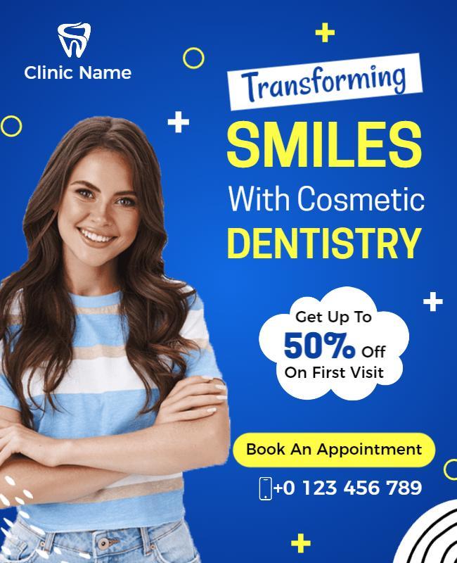 Bright Blue Cosmetic Dentistry Appointment Flyer Template