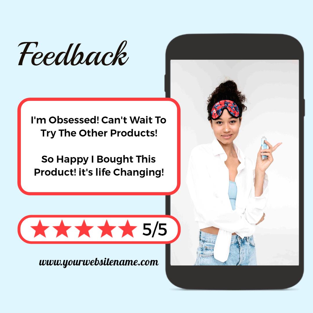 Bright Blue Customer Feedback with 5-Star Rating Ad Template