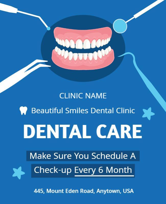 Bright Blue Dental Care Awareness Check-up Poster Template