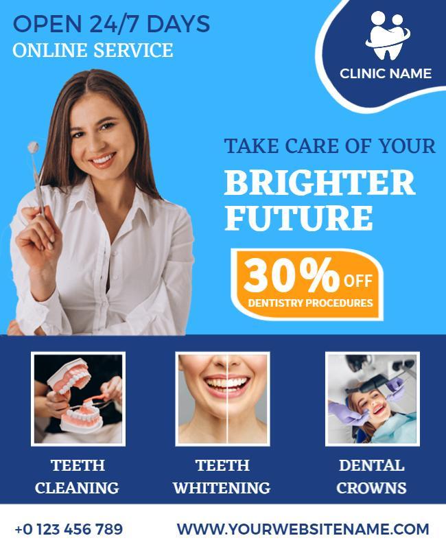 Bright Blue Dental Care Promotion for Oral Health Poster Template