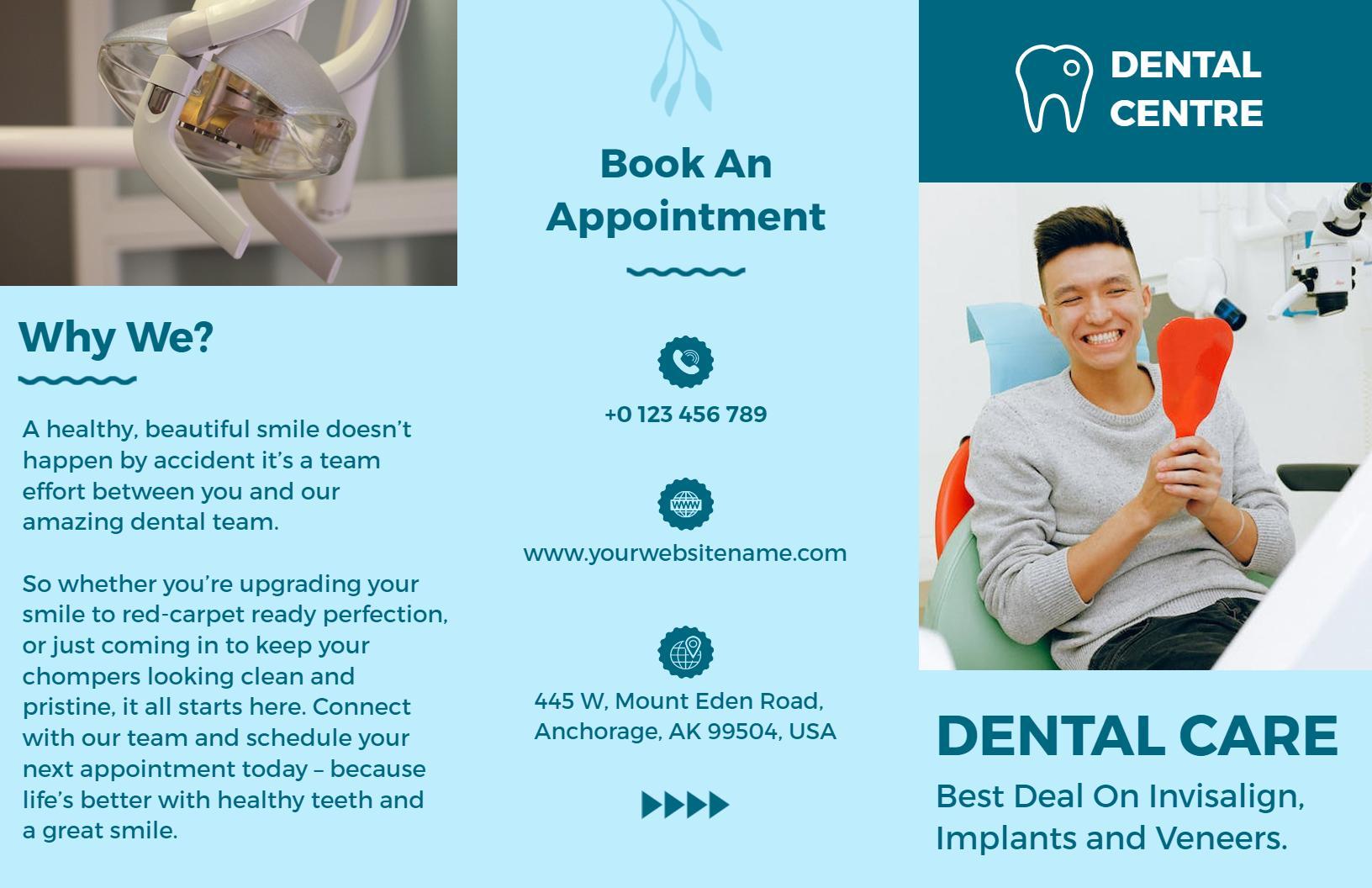 Bright Blue Dental Care Services and Appointment Brochure Template