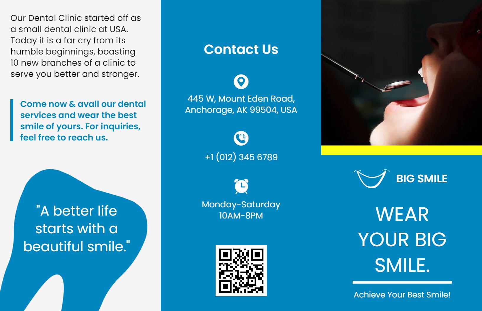 Bright Blue Dental Services and Smile Care Brochure Template