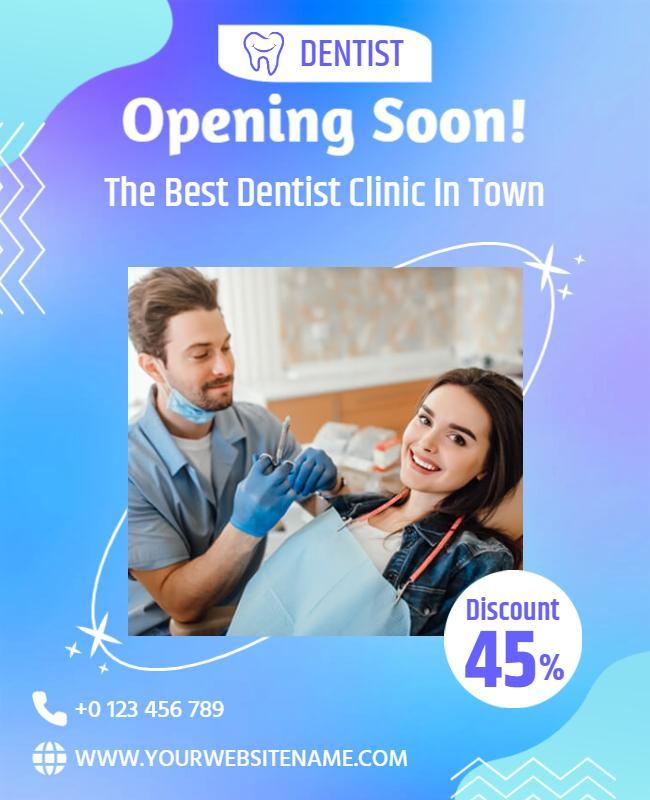 Bright Blue Dentist Clinic Opening Soon Discount Flyer Template
