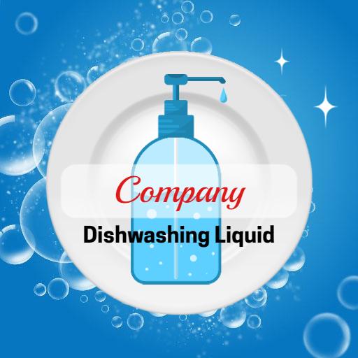 Bright Blue Dishwashing Liquid Bottle on Sparkling Dish Logo Template